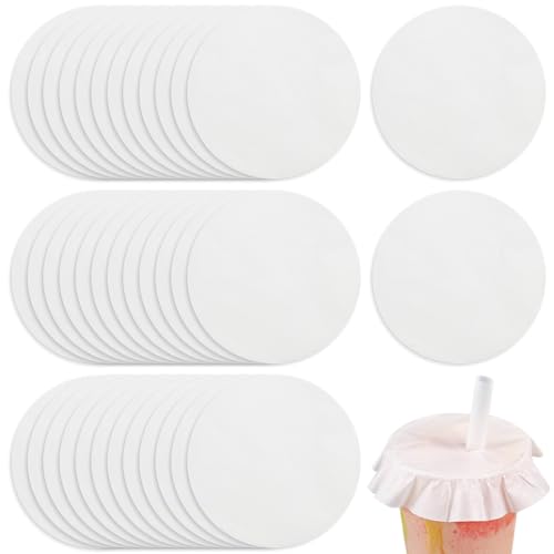 FERCAISH Pack of 100 Disposable Milk Tea, Leak-Proof Paper, Coffee Cups, Sealing Paper, Milk Tea Cups, White Sealing Paper