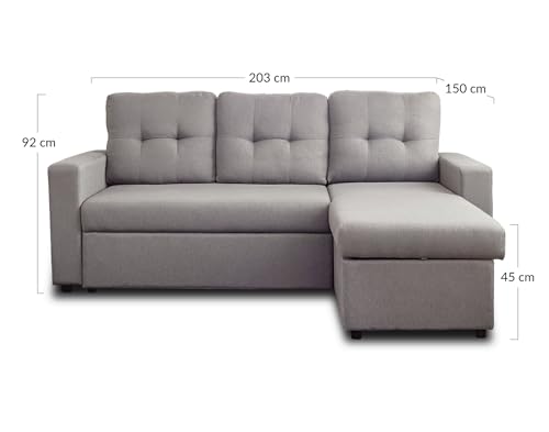 Canapé d'angle convertible 4 places en tissu 1264G - Gris
