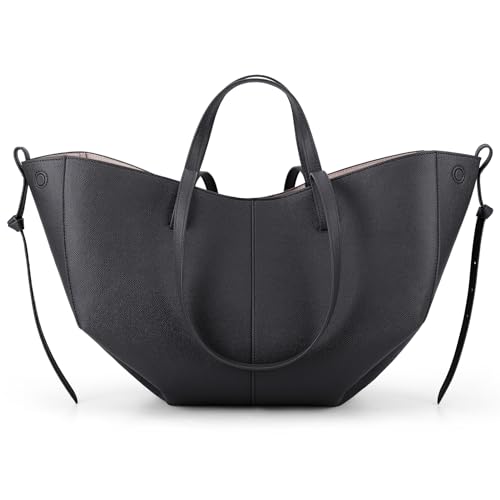 CHAMAIR Shopper Tasche Damen Groß Leder Handtasche Tote Bag mit Kleine Geldbörse Ledertasche Damen Umhängetasche Stilvoll Henkeltaschen Women's Totes Tragetasche, Schwarz