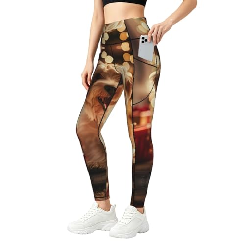 Pantalones de yoga de Navidad con bolsillos para mujer y control de abdomen