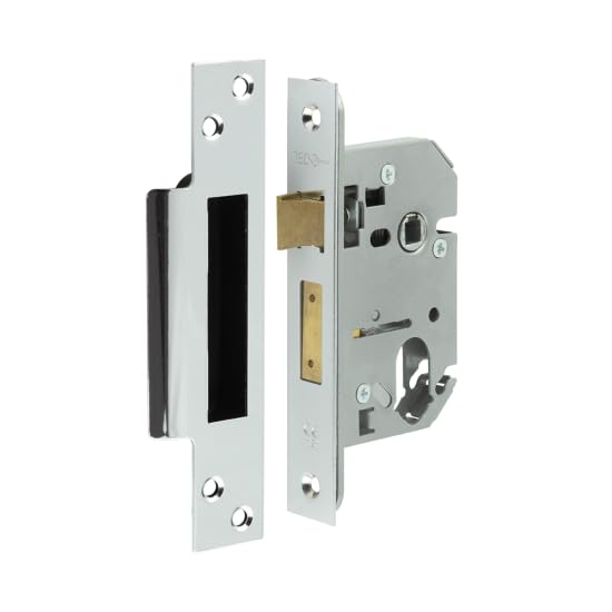 Kooples Hardware Oval Profile Sashlock – Mortice Lock for Oval Cylinder with Latch & Deadbolt – Internal & External Timber Door Lock with Strike Plate & Fixings (Polished Chrome, 65mm)