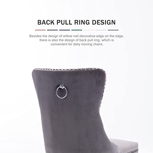 Kiztir Velvet Dining Chairs Set Of 4, Upholstered Dining Chairs With Ring Pull Trim And Button Back, Luxury Tufted Dining Chair For Living Room, Bedroom, Kitchen (Gray) #TOP4