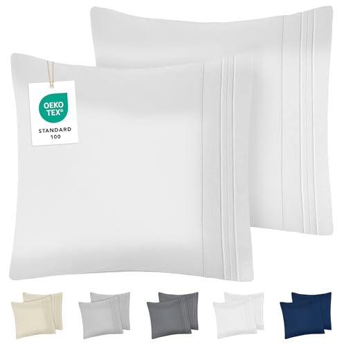Dreamzie Fundas de Almohada (Juego de 2) - Almohadas 65x65 cm, Blanco, Microfibra con Motivo Bordado - Fundas de Cojines Oeko-Tex Suaves y de Calidad