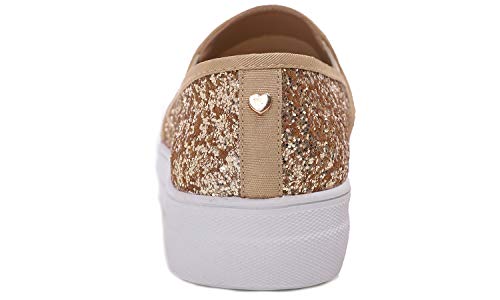 Feversole Women's Fashion Slip-On Sneaker Casual Platform Loafers Glitter Gold Size 8.5 M Us #TOP6