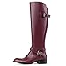 GPXGPX Boots for Women Knee High Wide Calf Tall Boots Side Zipper, Round Toe Fashion Metallic Buckles Low Block Heel Riding Boots 9