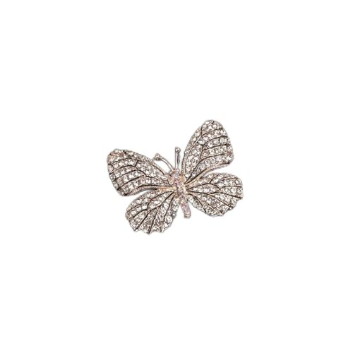 Image of Silver Crystal Champagne Winged Butterfly Brooch for Women Girls Mens Unisex Suit Dress Jewelry Vintage Insect Brooch