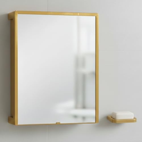 Image of CIPLA PLAST New Rich Look Bathroom Cabinet with Mirror | Storage Organiser | Strong Plastic Bathroom Shelves Wall Mounted | Bathroom Accessories| Mirror Cabinet (Metallic Gold) with Soap Dish