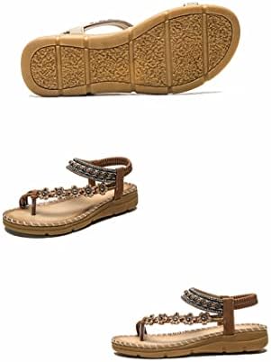 NIYIGEJI Women's Sandals Flats Straps Elastic Ankle Straps Comfortable Boho Flats Women's Sandals Summer Shoes Outdoors (Brown, US 8.5) | Image 4