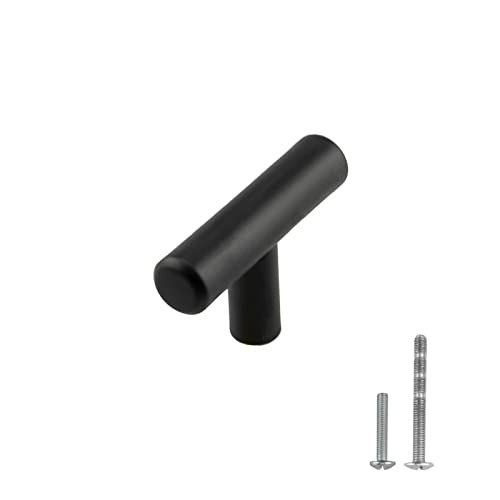 Modket Juego de 10 tiradores de barra en T de color negro mate de la serie Euro – pomos de 5 cm – Paquete de 10 modernos armarios de cocina