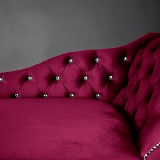 RegentTufted Chaise Lounge Sofa & Seating Handmade Velvet Living Room Bedroom Hallway Black Accent Chair (Right Hand, Fuschia)