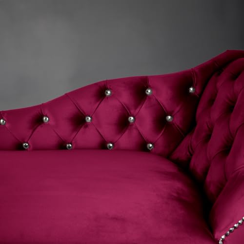 RegentTufted Chaise Lounge Sofa & Seating Handmade Velvet Living Room Bedroom Hallway Black Accent Chair (Right Hand, Fuschia)