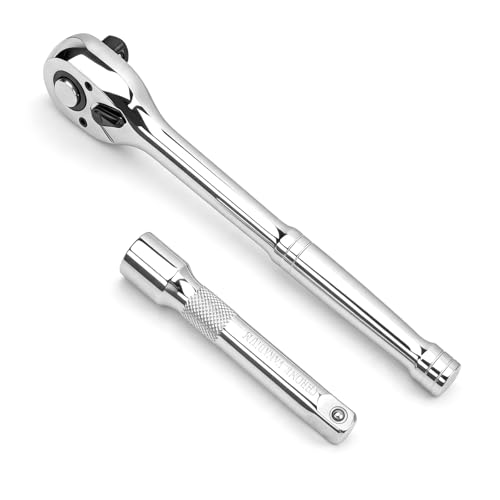 WRANIX 1/2 Drive Ratchet Wrench Set 90T Quick-Release Reversible Ratchet Cr-Mo Head with 5 Extension Bar for Automotive & Home Repair