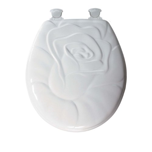 Mayfair 28EC 000 Rose Sculptured Molded Wood Toilet Seat with Lift-Off Hinges, Round, White