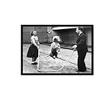 LPFGEHKA Canvas Wall Art Posters Vintage Dog Poster Retro Poodle Jumping Rope Print Photography Art Bathroom and Toilet Powder Room Wall Decor 8x12inch Solid wood