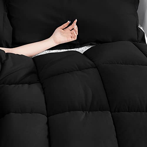 Bedhours Queen Comforter Set 3 Pcs Ultra Soft Premium 2100 Series Down Alternative Bedding Sets For All Season, Breathable Lightweight Cooling Comforter + 2 Pillow Shams (Black Queen) #TOP1