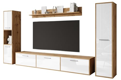 Ensemble de meubles de salon Bogota, jeu de meubles de salon, différentes couleurs, meubles de salon modernes (Wotan/Blanc brillant)