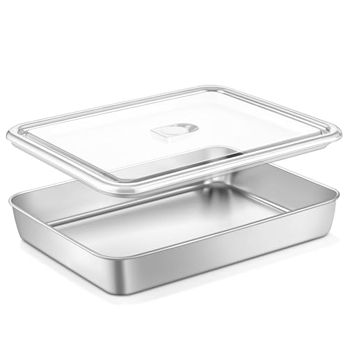 TeamFar Stainless Steel Lasagna Pan with Lid 12.4x9.8x2 Inch Baking Pan