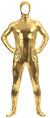 Aniler Unisex Shiny Metallic Open Face Zipper Stretchy Zentai Bodysuit (Medium Gold)