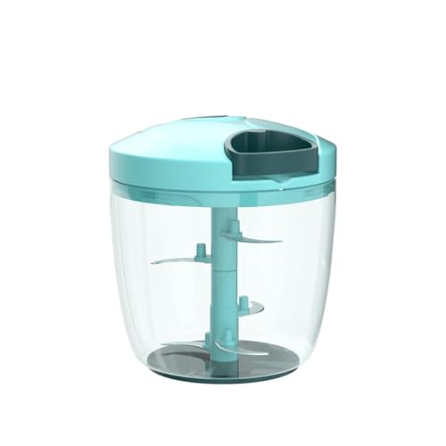 Image of Manual Food Processor Vegetable Chopper with 5 Blades, Easy Hand Pull Portable Garlic Crusher, Whisk and Smoothie Blender, 1000ml (Blue) by Valuetools