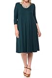 Pastel by Vivienne Women's Plus Size 3/4 Sleeve A-Line Swing Midi Dress – Flowy, Stretchy, Casual, and Comfortable Fit for All-Day Wear 3X-Large Hunter-Green