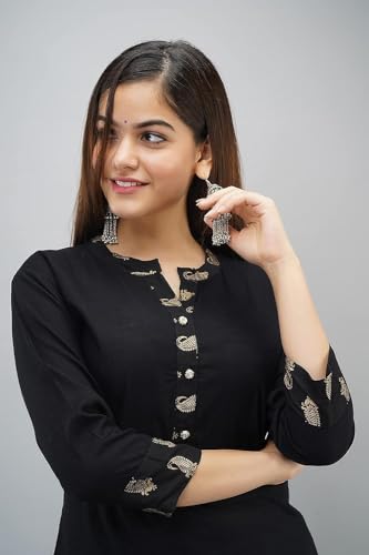 Image of Women Rayon Straight Golden Foil Printed Kurta with Palazzo || Kurti with Palazzo Set for Casual Party & Festival Wear in Round Neck with 3 /4 Sleeve for Girls