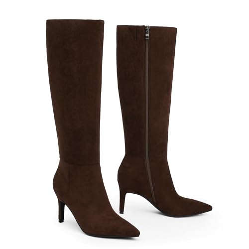 Image of Easyfox Knee High Boots Women Pointed Toe Stiletto Heel Tall Boots | Side Zipper,3 In Stiletto Heel,Fall Spring Winter Fashion Dress Tall Boots,Evening Bridal office Long Boots