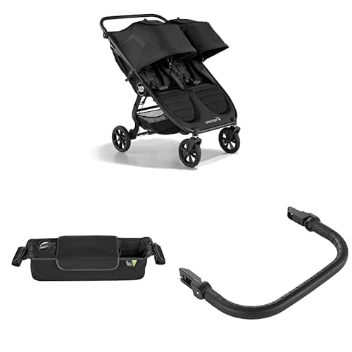 Bundle of Baby Jogger City Mini GT2 All-Terrain Double Stroller, Jet Black, Perfect for Newborn and Toddler, Baby Jogger Parent Stroller Console, Black + Baby Jogger Belly Bar GT2 Strollers