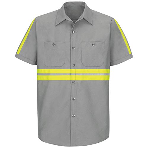 Camisa masculina Red Kap Performance Tech com 2 peças de gola forrada, Grey With Yellow/Green Visibi