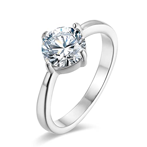 Mesnt Anillos de promesa para mujer, anillo de compromiso solitario de acero inoxidable con circonita cúbica de corte redondo para mujer, Sin piedras preciosas