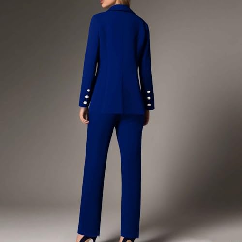 Women's 2 Piece Suits, Blazer Jackets with Chino Trouser, Double Breasted Blazer Open Front & Trousers Set, Elegant for Wedding,Business,Formal,Work Wear (A-1-BU1, XXXL) Blue - Image 2