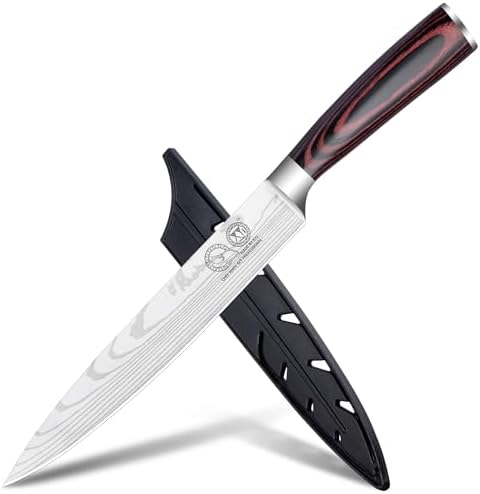 XYJ 8 Inch Kitchen Knife,Stainless Steel,Japanese Slicing Knife With Plastic Sleeve,Professional Chef Knife,Cooking Knife Kitchen Cutlery,Meat Cleaver,Outdoor Camping