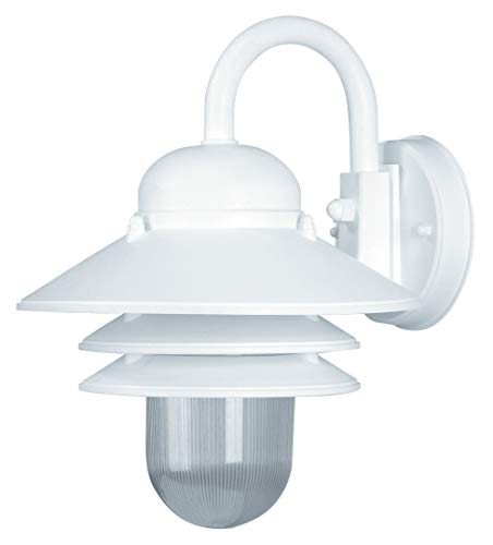 Solus S75VC Nautical Outdoor Wall Light Fixture – Black or White – Composite & Clear Acrylic Lens, LED Bulb Included, Non-Corrosive, Made in USA, (White, Warm White (3000K), Single Pack)