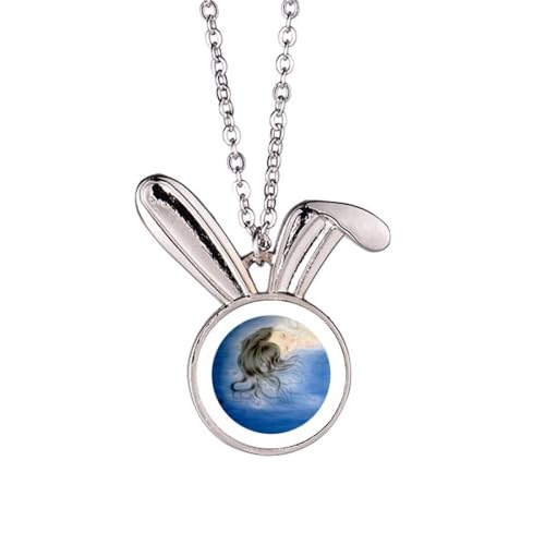 Collier lapin aquarelle style chinois en argent pour fille