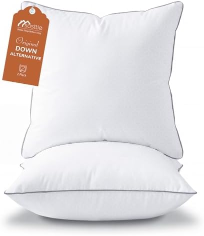 Sasttie 18x18 Throw Pillow Inserts Set of 2, Square Pillows for Couch, Bed, Living Room Decor - Oeko-Tex Certified Down Alternative Plump Filling - Hotel Quality and Machine Washable, 2 Pack
