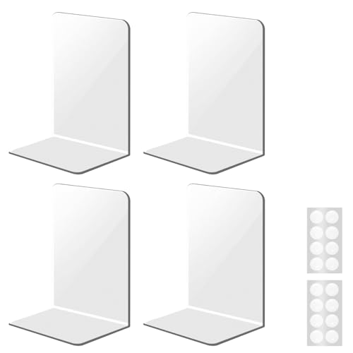 Gsakskdsap 4 Pezzi Fermalibri per Mensole, 10 x 10 x 13 cm Trasparente in Acrilico Ferma Libri, Supporto Libro con 16 Tappetini Antiscivolo, Leggio Libri per Scuola, Ufficio e Casa, Biblioteca