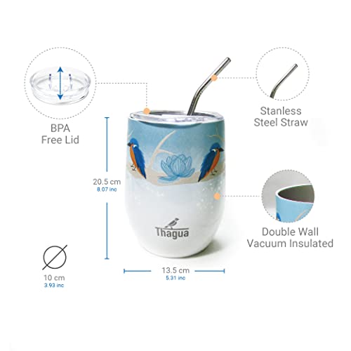 Thagua Last Units, Vacuum Insulated Stemless Wine Tumbler With Lid 2 Pack, Kingfishers Bird 12Oz Stainless Steel Wine Glasses With 2 Straws And 2 Brushes, Keeps Drinks Cold And Hot #TOP3