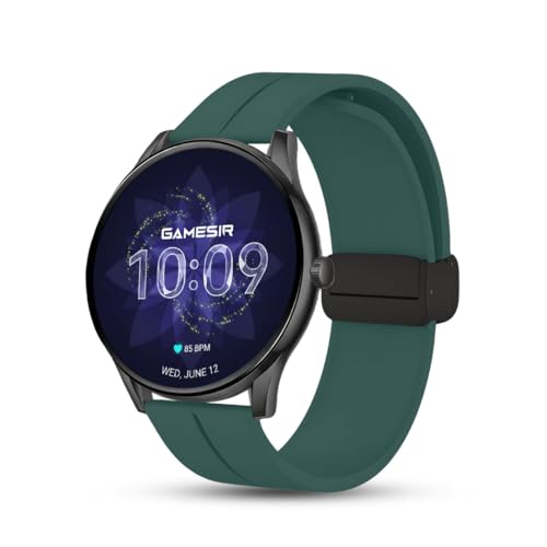 Image of GameSir Glavito Round Dial Smartwatch with 1.49 inch AMOLED Display, 100+ Sports Modes, IP67, Bluetooth Calling, Crown Control, Health Tracking, 100+ Watch Faces, Men & Women (Magnetic Dark Green)