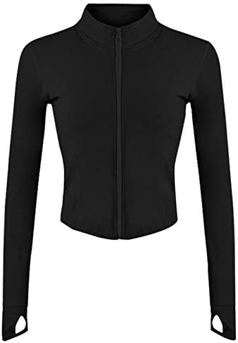 Tanming Women's Full Zip Seamless Workout Jacket Running Yoga Slim Fit Track Jacket（Black-L）