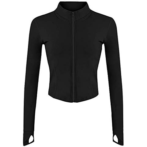 Tanming Women's Full Zip Seamless Workout Jacket Running Yoga Slim Fit Track Jacket, Black, XS Cover