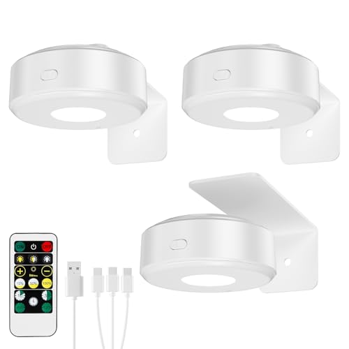 Image of Picture Lights with Remote, Wireless Rechargeable Battery Operated Wall Light 3 Pcs Dimmable and Timer Metal Art Light for Paintings,Display, Wall, Artwork, Gallery (White)