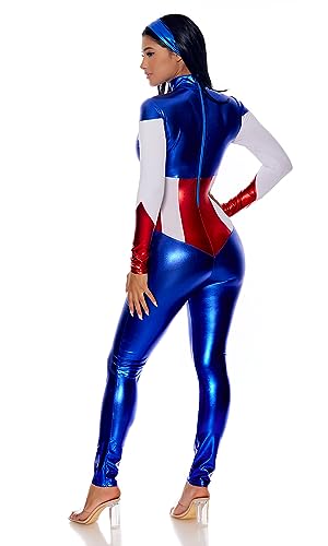 Forplay Women's Petite Star Spangled Hero Catsuit with Stripe Waist and Headband