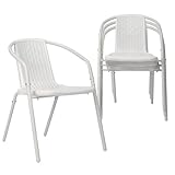 VINGLI PE Rattan Outdoor Dining Chairs Set of 4, Plastic Stackable Patio Chairs for Indoor, Porch, Restaurant, Garden, White