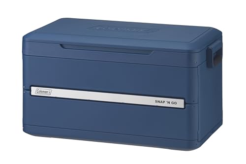 Coleman Snap 'N Go 55-Quart Collapsible Hard Cooler, Portable Hard-Sided Cooler with Waterproof Removable Liner, Space-Saving & Quick Set Up, 64 Hours Cold, Sapphire Blue