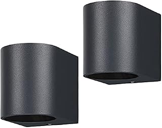 LASIDE Outdoor Wall Lights Pack of 2, Anthracite Grey GU10 Down Outside Wall Lights Electric, IP44 Waterproof Aluminium Garden Wall Lights Mains Powered for Patio, Terrace, Balcony, Porch, Garage