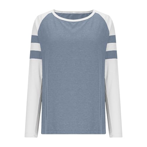 Women's Color Block Striped Long Sleeve Crewneck T-Shirt Relaxed Fit Breathable Tees Teen Girls 2025 Fashion Pullover3