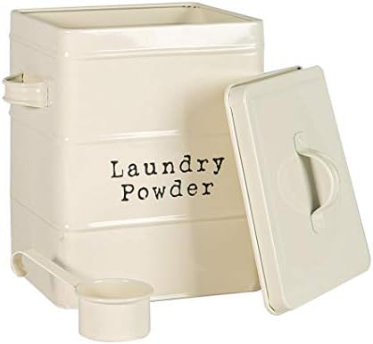 Harbour Housewares 2 x Vintage Metal Washing Powder and Tablets Storage Tins - Utility Storage Canisters - cm - Cream