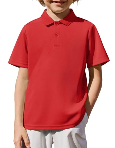 Arshiner School Uniform Boys Polo Shirt – Short Sleeve Top with Chest for Smart Casual Look Red Age 10–11