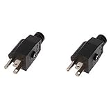 BE-TOOL 2PCS Electrical Replacement Plug Extension Cord Ends 125V 15A 3 Wire Male Plug Black for Lamps, Toasters, Blenders, Space Heaters, and More(Black)