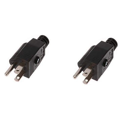 BE-TOOL 2PCS Electrical Replacement Plug Extension Cord Ends 125V 15A 3 Wire Male Plug Black for Lamps, Toasters, Blenders, Space Heaters, and More(Black)