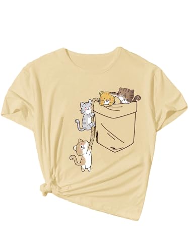 Image of SweatyRocks Girl's Cute Cats Graphic T-Shirt Short Sleeve Tees Casual Summer Tops